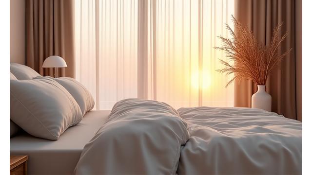 Peaceful bedroom setting with soft lamplight, hinting at restful sleep