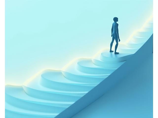 Illustration of a person climbing a gentle, digitally-themed progress bar, symbolizing achieving digital wellness goals.