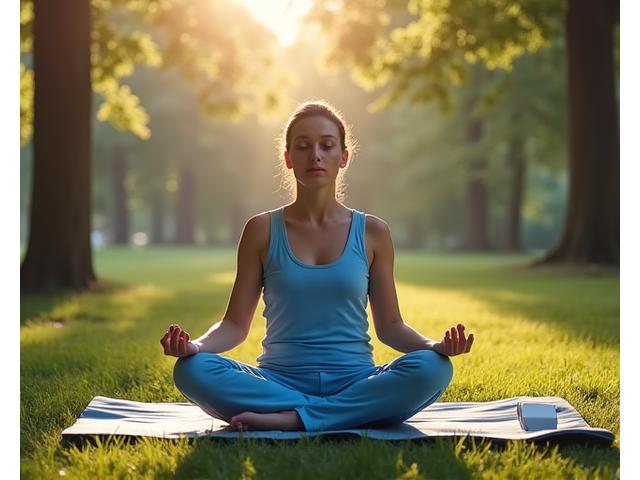 Person meditating outdoors, away from their phone