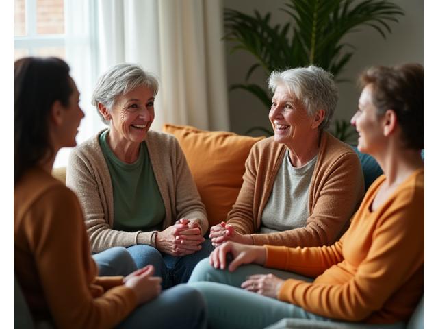 Support group of women in their 40s and 50s sharing stories