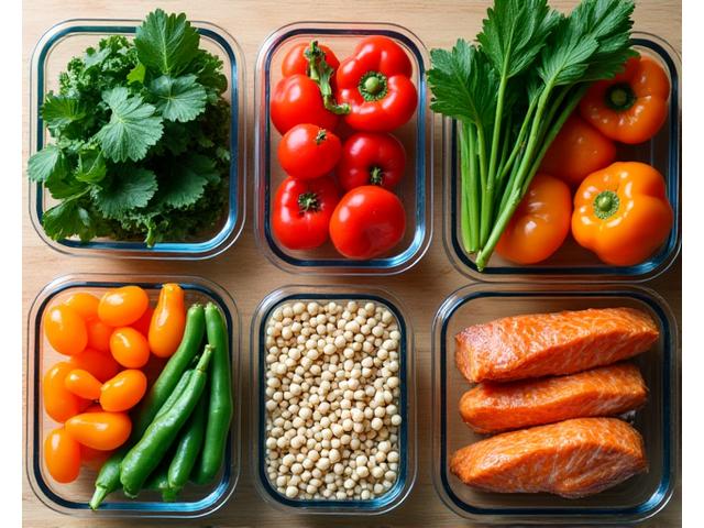Colorful, healthy meal prep on a kitchen counter