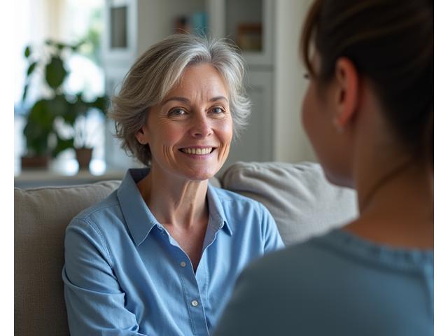 Woman having a thoughtful video call with a friendly, professional sleep coach