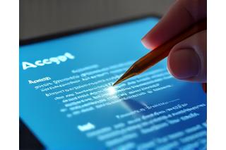 Digital contract being signed with a stylus, representing agreement and clarity